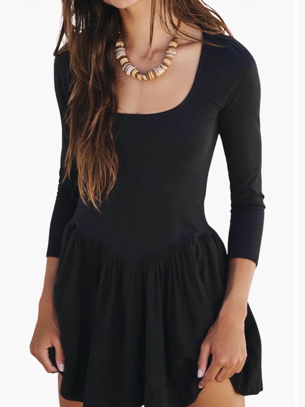 Free People black Scoop Neck Long Sleeve Mini Dress